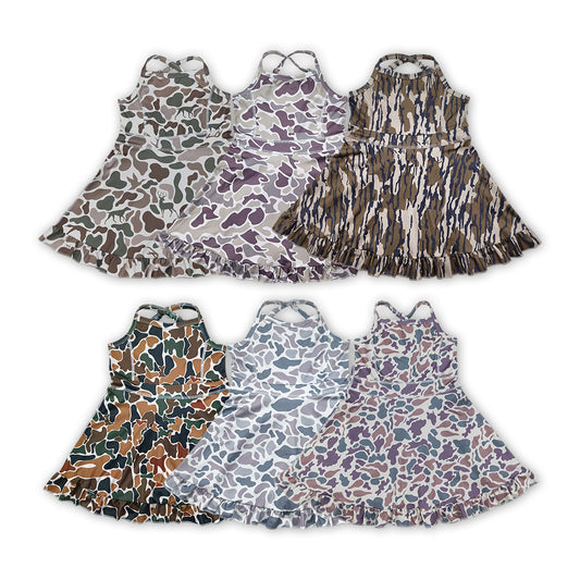 6 Colors Camo Print Girls Summer Knee Length Shorts Yoga Dress Sisters Wear