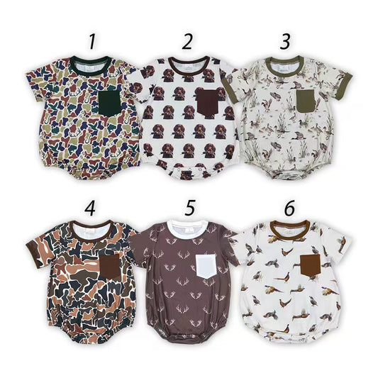 6 Colors Camo Hunting Print Pocket Baby Summer Romper Sibling Wear
