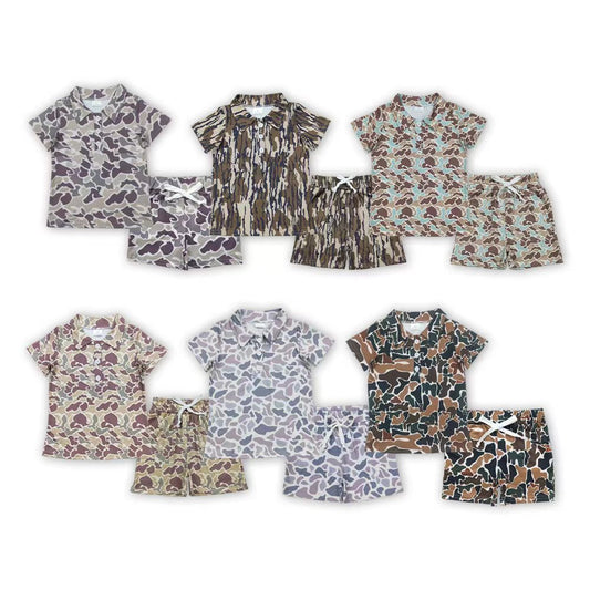 6 Colors Camo Polo Top Pockets Shorts Boys Summer Clothes Set Brothers Wear