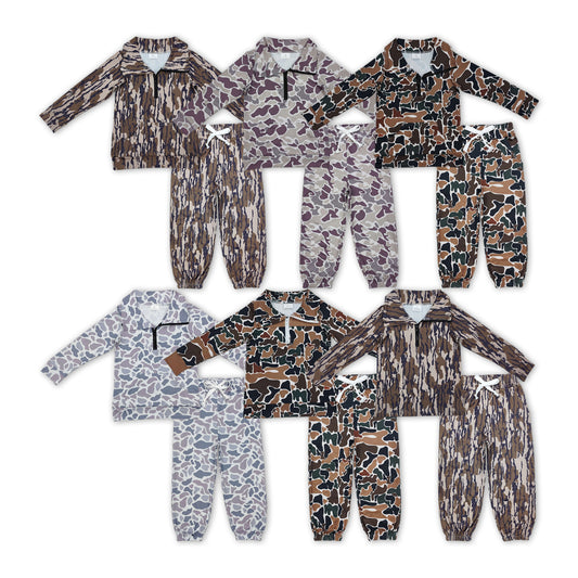 6 Colors Camo Zipper Pullover Top Pockets Joggers Pants Boys Fall Clothes Set Brothers Wear