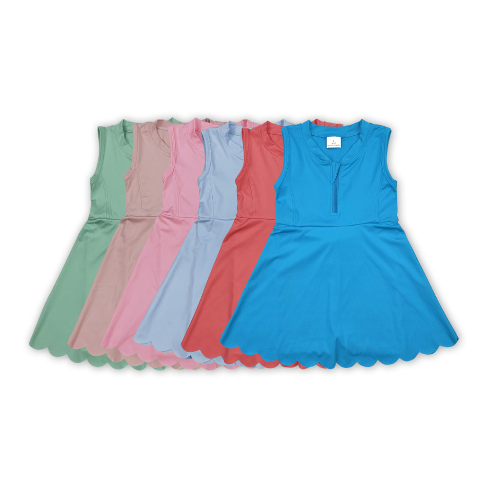6 Colors Zipper Sleeveless Top Girls Summer Knee Length Yoga Dress Sisters Wear
