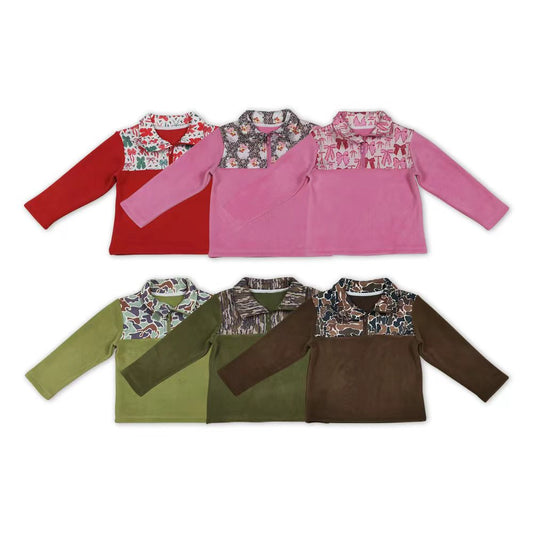 6 Print Kids Long Sleeve Zipper Thick Pullover Top Sibling Wear