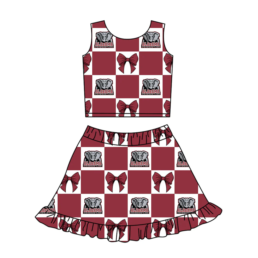(Custom Design Preorder MOQ 5 Each Color) Team's Alabama Bows Plaid Print Girls Summer Clothes Sisters Matching Wear