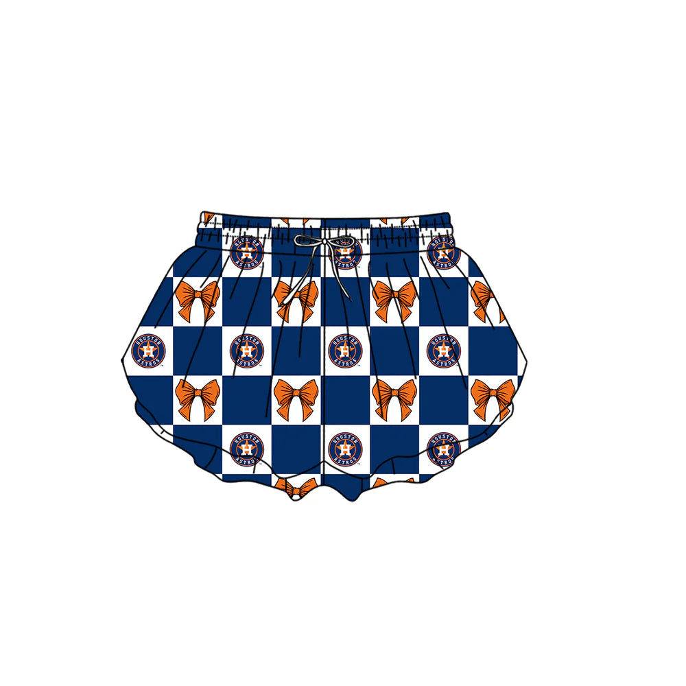 (Custom Design Preorder MOQ 5 Each Color) Team's Houston Astros Bows Plaid Print Girls Summer Clothes Sisters Matching Wear