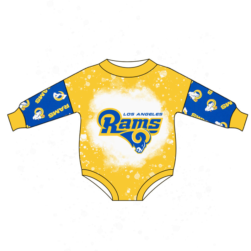 (Custom Design MOQ 5) Blue R Football Team's Baby Girls Romper