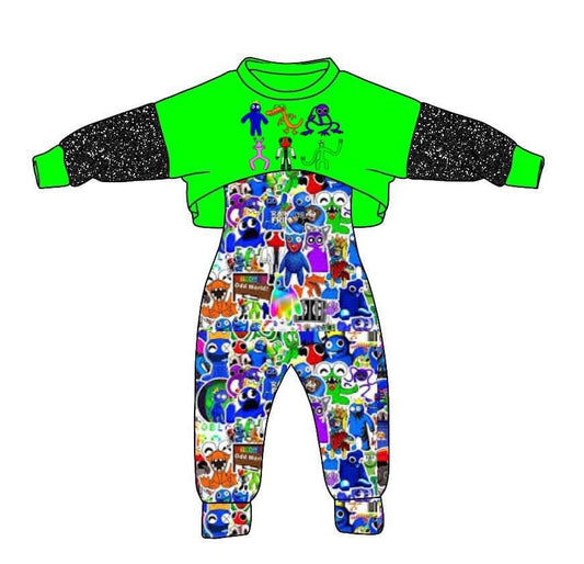 (Custom Design Preorder MOQ 5) Cartoon Animals Girls Jumpsuits Clothes Set