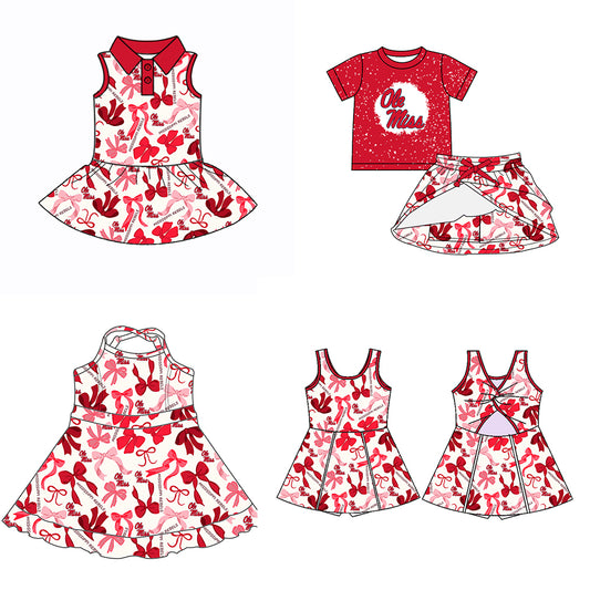 (Custom Design Preorder MOQ 5 Each Color) Team's OLE MISS Bows Print Girls Summer Clothes Sisters Matching Wear
