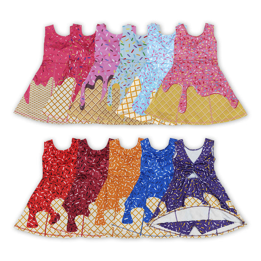 5 Colors Sprinkles Girls Summer Knee Length Yoga Dress Sisters Wear