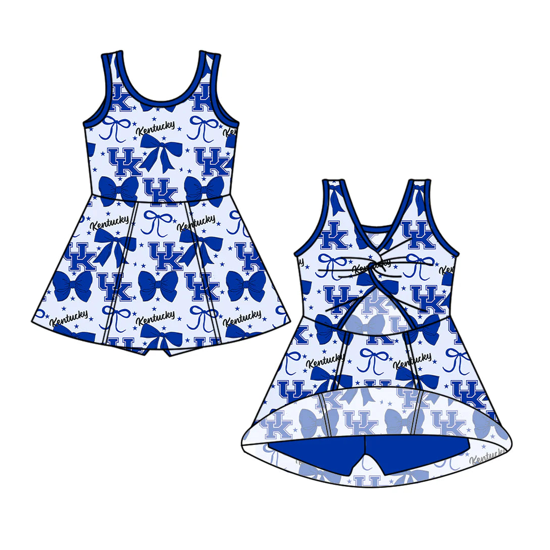 (Custom Design Preorder MOQ 5) Team's Kentucky Bows Print Backless Top Shorts Skirts Girls Summer Yoga Dress
