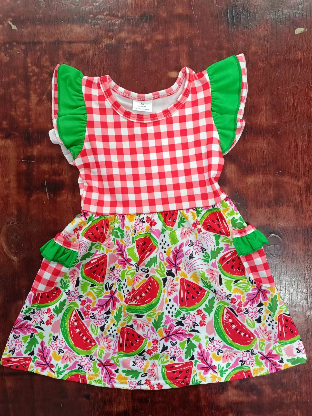 (Custom Design Preorder MOQ 5) Watermelon Flowers Print Girls Knee Length Summer Dress