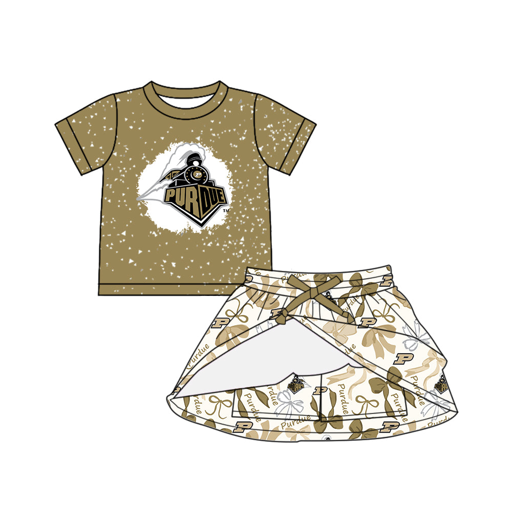 (Custom Design Preorder MOQ 5 Each Color) Team's PURDUE Bows Print Girls Summer Clothes Sisters Matching Wear