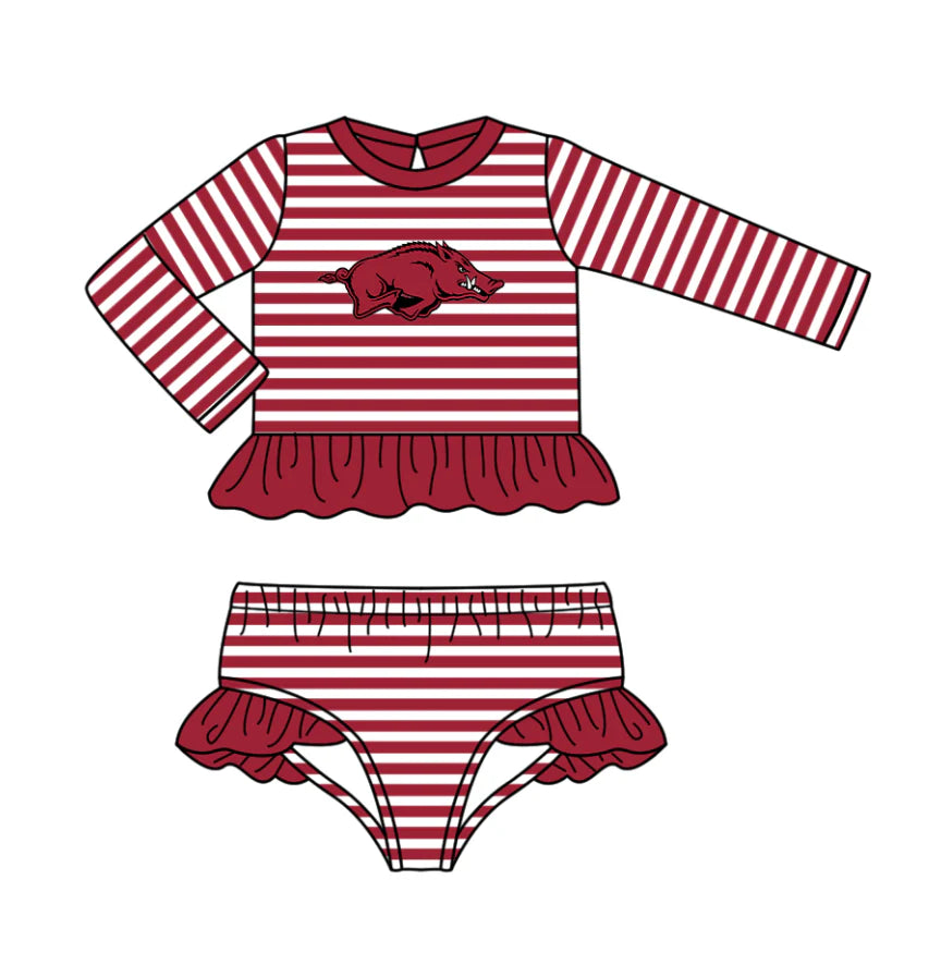 (Custom Design Preorder MOQ 5) Team's Arkansas Stripes Print Girls 2 Pieces Swimsuits