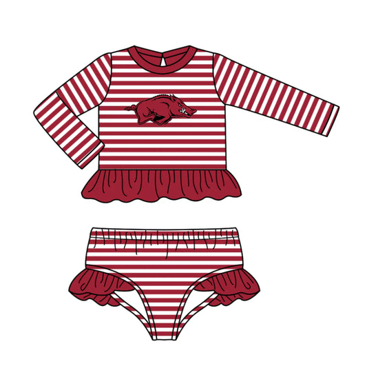 (Custom Design Preorder MOQ 5) Team's Arkansas Stripes Print Girls 2 Pieces Swimsuits