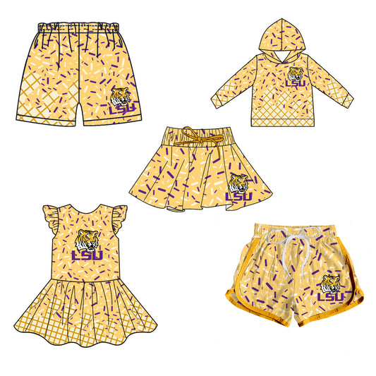 (Custom Design Preorder MOQ 5 Each Item)Team's LSU Sprinkles Print Family Matching Clothes