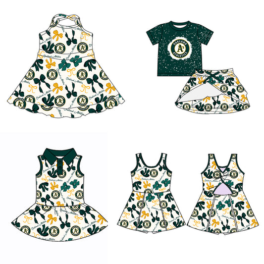 (Custom Design Preorder MOQ 5 Each Color) Team's OAKLAND ATHLETICS Bows Print Girls Summer Clothes Sisters Matching Wear