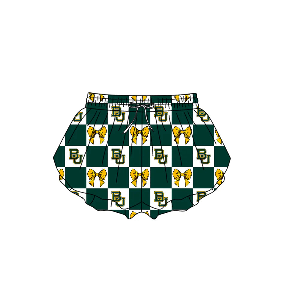 (Custom Design Preorder MOQ 5 Each Color) Team's Baylor University Bows Plaid Print Girls Summer Clothes Sisters Matching Wear