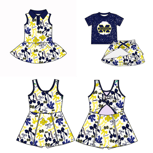 (Custom Design Preorder MOQ 5 Each Color) Team's Michigan Print Girls Summer Clothes Sisters Matching Wear