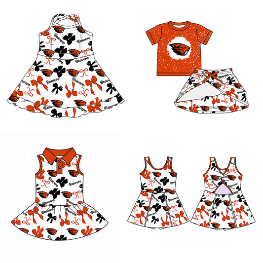 (Custom Design Preorder MOQ 5 Each Color) Team's Oregon State Beavers Bows Print Girls Summer Clothes Sisters Matching Wear