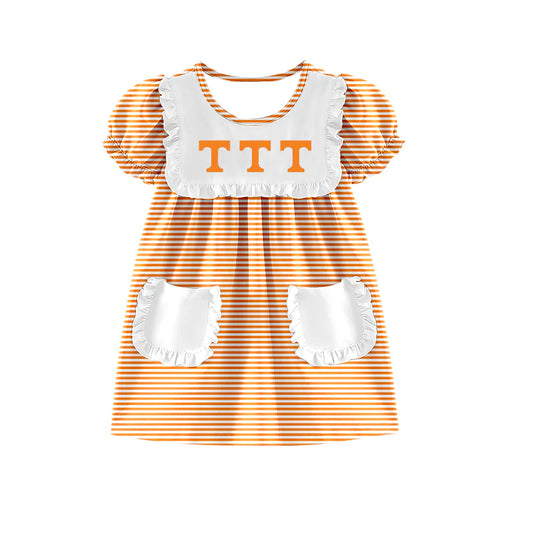 (Custom Design Preorder MOQ 5) Team's Tennessee Stripes Print Pockets Girls Summer Knee Length Dress