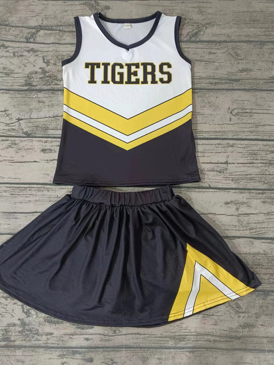 (Custom Design Preorder MOQ 5) Team's Tigers Top Skirts With Shorts Girls Summer Clothes Set