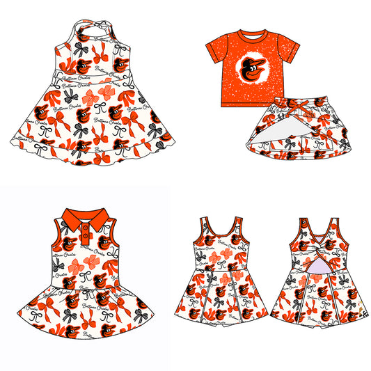 (Custom Design Preorder MOQ 5 Each Color) Team's BALTIMRE Bows Print Girls Summer Clothes Sisters Matching Wear