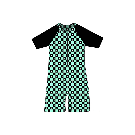 (Custom Design Preorder MOQ 5)  Plaid Flash Print Boys Zipper Swimsuits