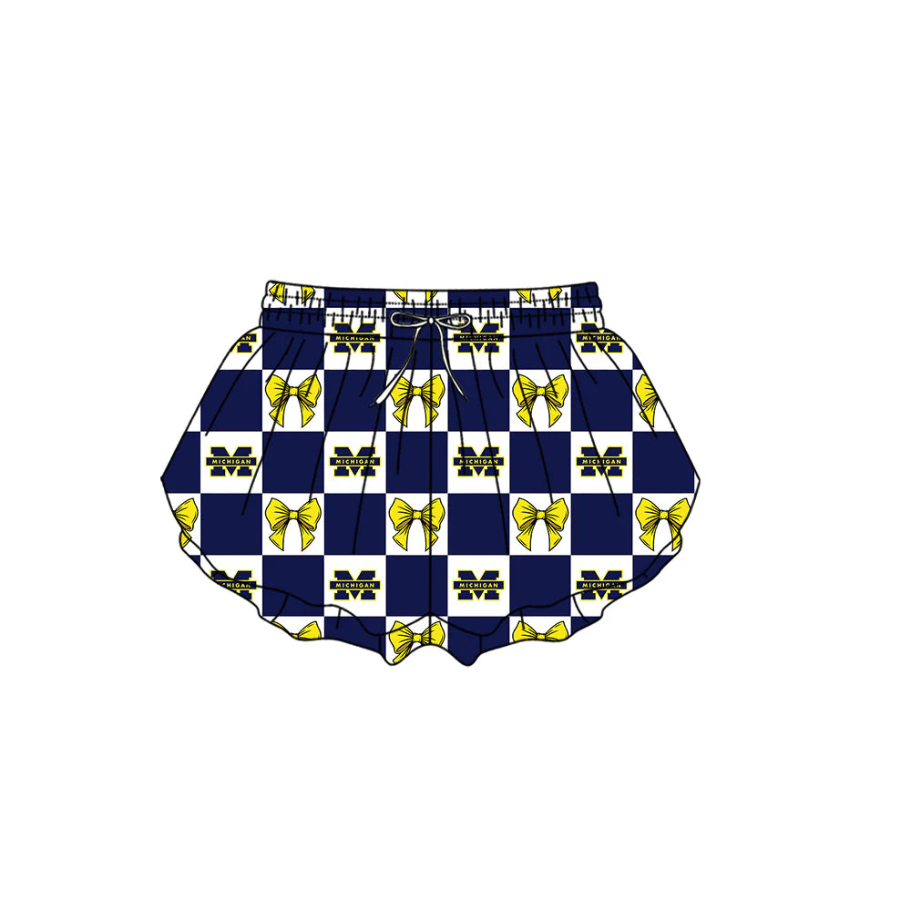 (Custom Design Preorder MOQ 5 Each Color) Team's Michigan Bows Plaid Print Girls Summer Clothes Sisters Matching Wear