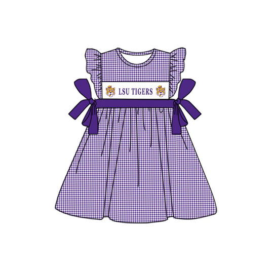 (Custom Design Preorder MOQ 5) Team's lsu tigers Print Girls Knee Length Summer Dress