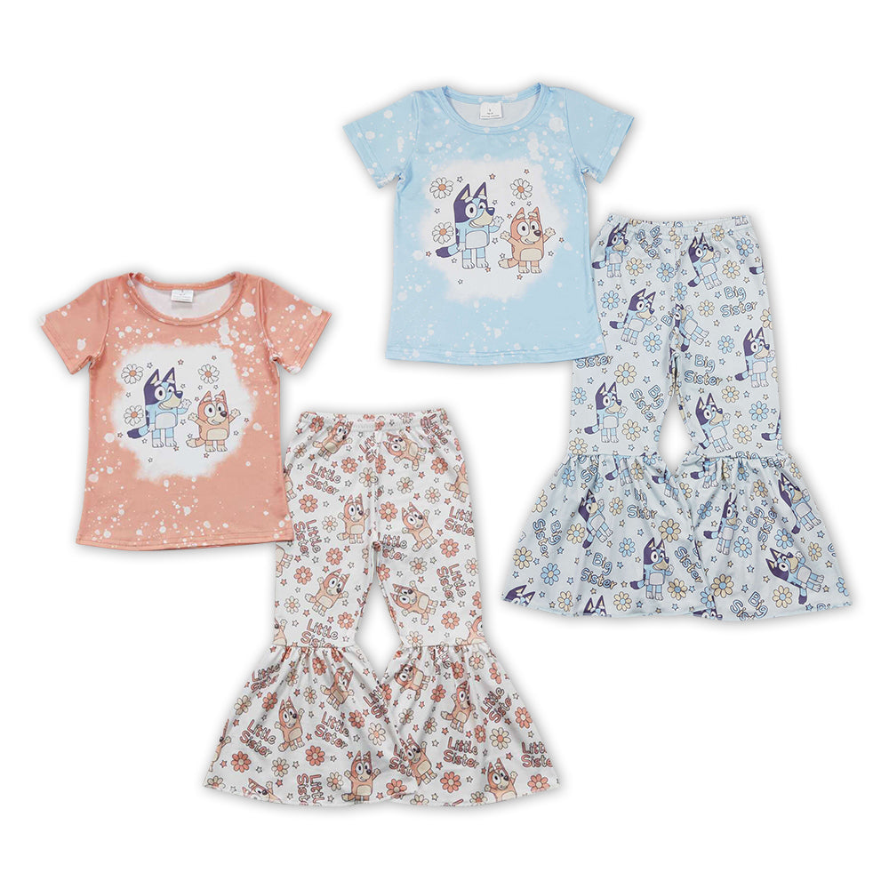 Cartoon Dog Flowers Print Sisters Matching Clothes