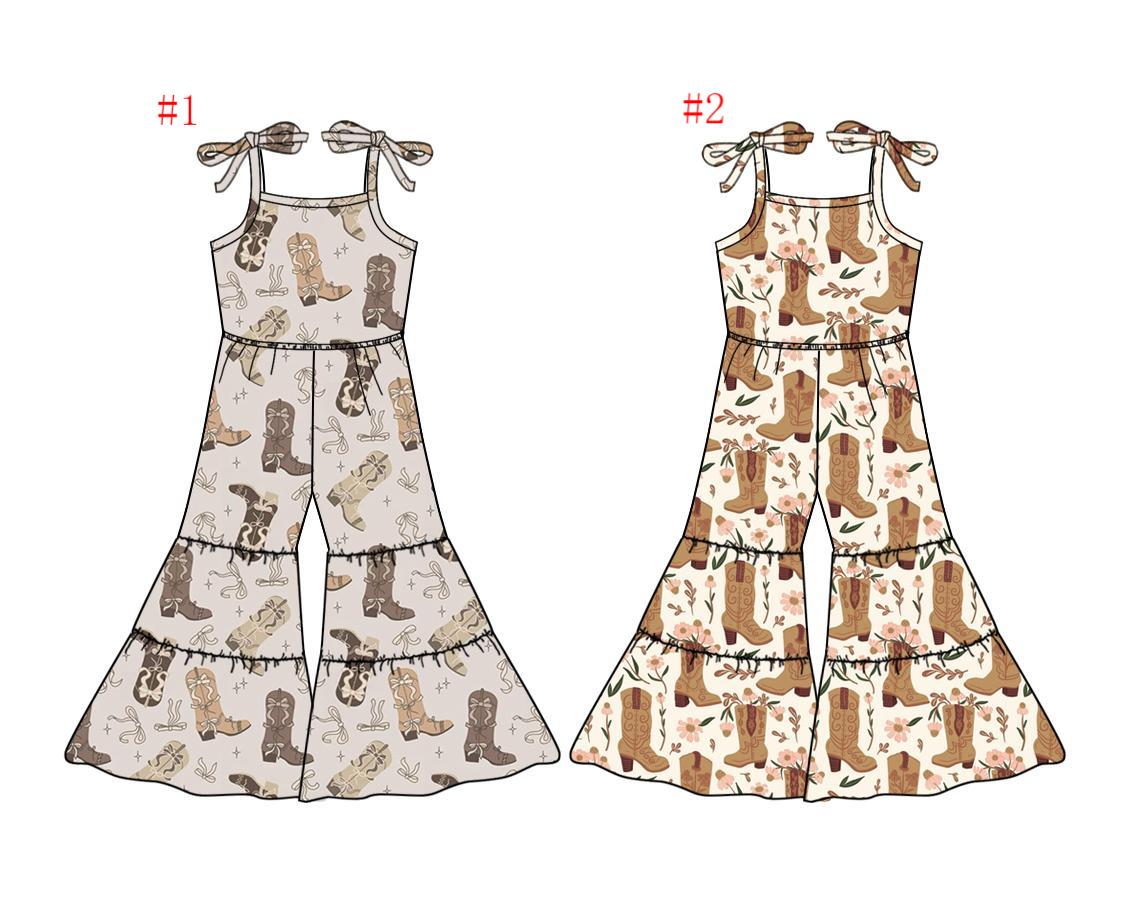 2.22(Custom Design Preorder MOQ 5 Each Design) Boots Western Print Girls Summer Jumpsuits