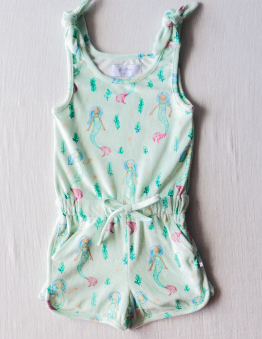 (Custom Design Preorder MOQ 5) Mermaid Print Girls Summer Jumpsuits