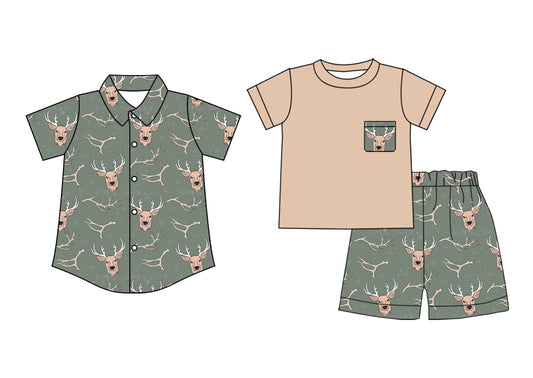 2.24(Custom Design Preorder MOQ 5 Each Design)  Deer Hunting Print Boys Summer Matching Clothes Brothers Wear