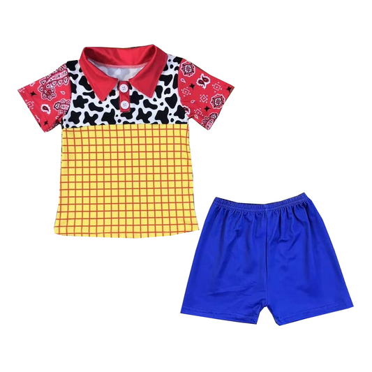 (Custom Design Preorder MOQ 5)  Cartoon Toys Print Boys Summer Clothes Set