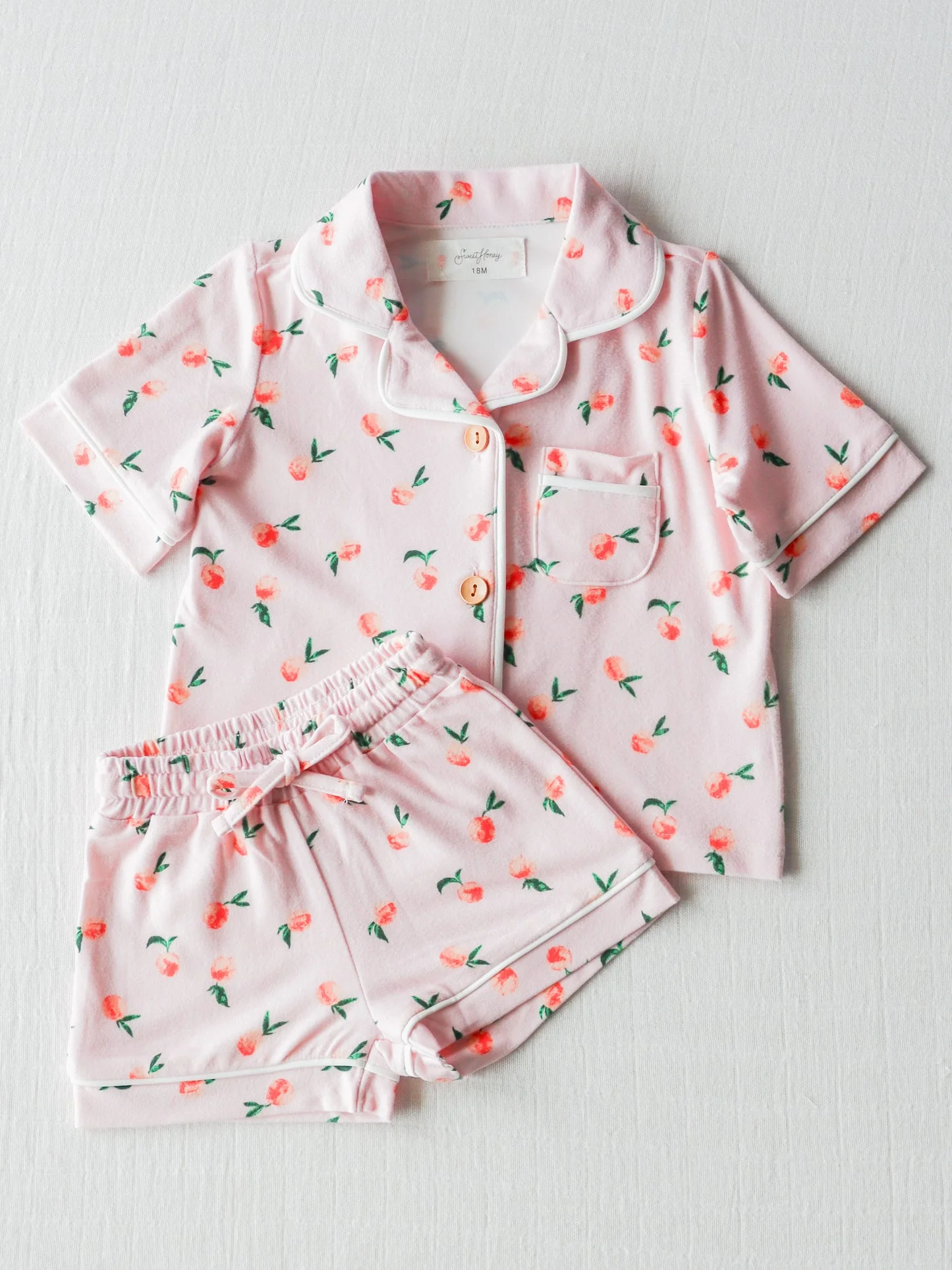 (Custom Design Preorder MOQ 5)  Pink Peach Girls Summer Pajamas Clothes Set