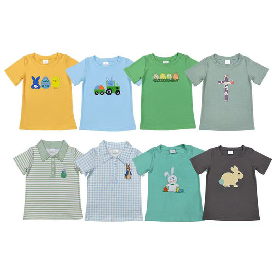 8 Styles Easter Embroidery Boys Tee Shirts Top
