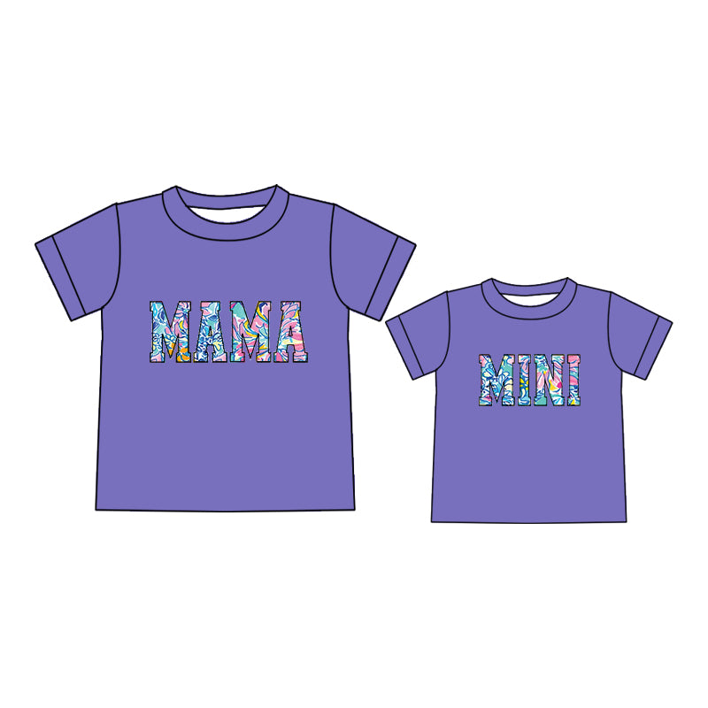 (Custom Design Preorder MOQ 5) Purple MINI Seaweed Print Girls Tee Shirts Top Mommy and Me Clothes
