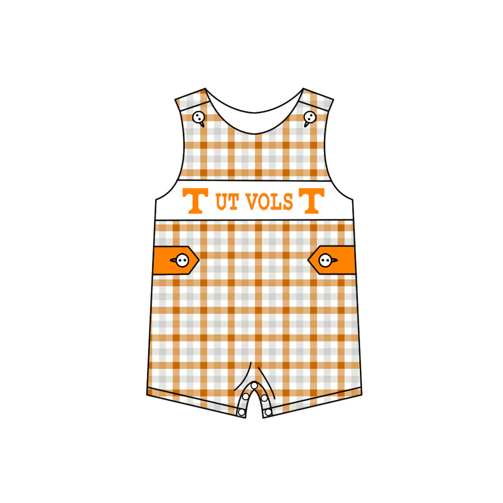 (Custom Design Preorder MOQ 5) Team's Tennessee VOLS Orange Plaid Print Baby Boys Summer Romper