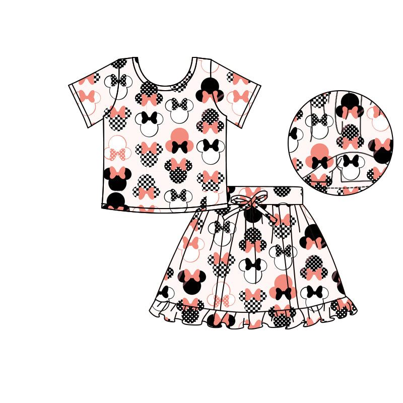 (Custom Design Preorder MOQ 5) Cartoon Mouse Top Skirts Shorts Girls Summer Clothes Set