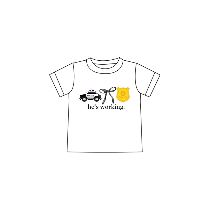 (Custom Design Preorder MOQ 5 )NO.18 he's working bow Print Girls Summer Tee Shirts Top