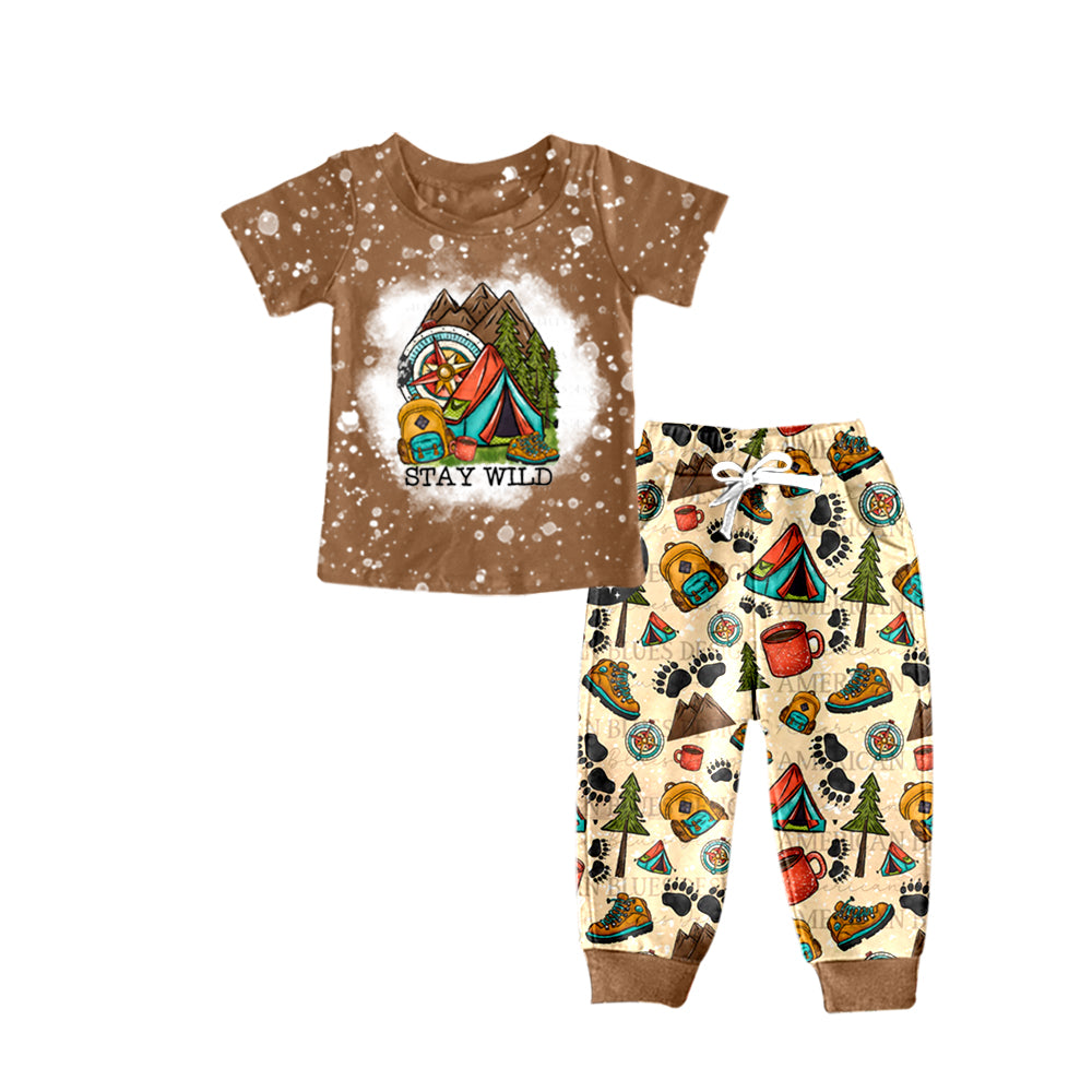 (Custom Design Preorder MOQ 5) Stay Wild Camping Print Boys Clothes Set