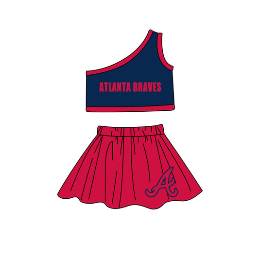 (Custom Design Preorder MOQ 5) Team's Braves Crop Top Skirts Shorts Girls Clothes Sets