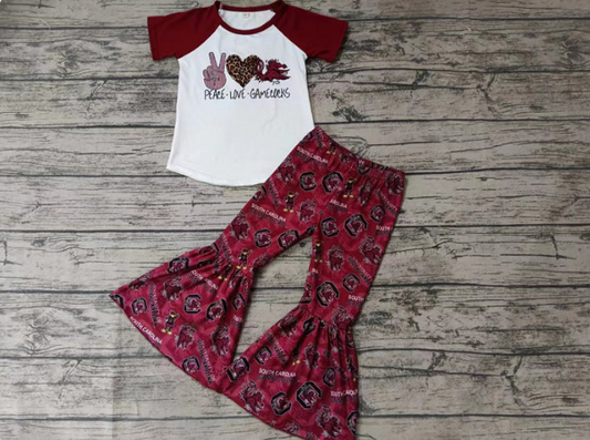 (Custom Design Preorder MOQ 5) Team's GAMECOCKS Print Girls Bell Pants Clothes Set