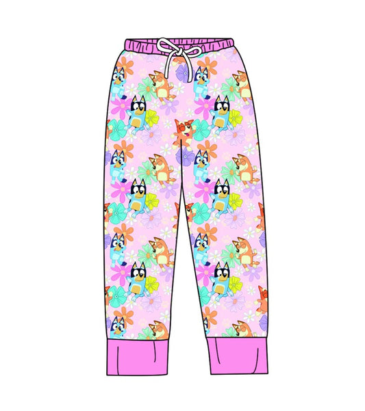 (Custom Design Preorder MOQ 5) Cartoon Dog Flowers Print Adult Pajamas Pants