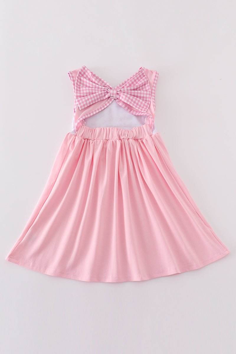(Custom Design Preorder MOQ 5 ) Dog Pink Backless Girls Summer Knee Length Dress