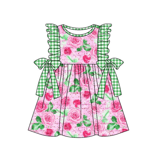 (Custom Design Preorder MOQ 5) Rose Print Girls Knee Length Summer Dress