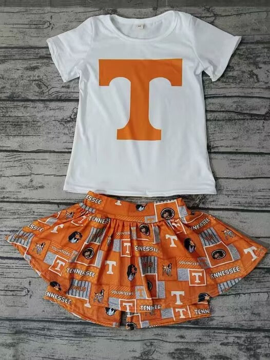 (Custom Design Preorder MOQ 5)Orange Football Team's Skirts With The Shorts Girls Clothes Sets