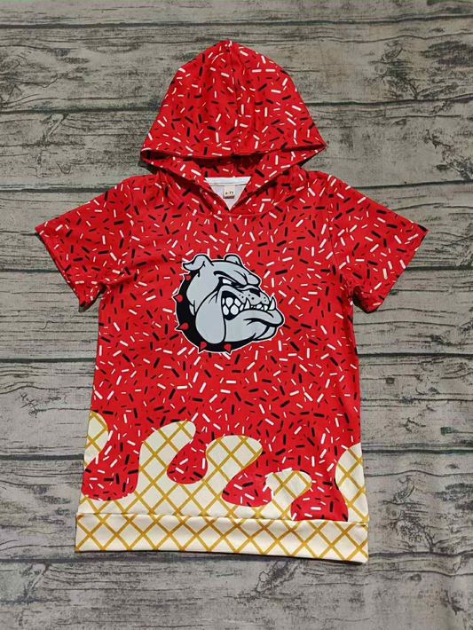 (Custom Design Preorder MOQ 5 Each Item)Team's Bulldog Red Sprinkles Print Hoodie Top Mom and Me Matching Clothes