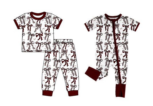 11.11(Custom Design Preorder MOQ 5 Each Design) Bows Print Girls Pajamas Matching Clothes Sisters Wear