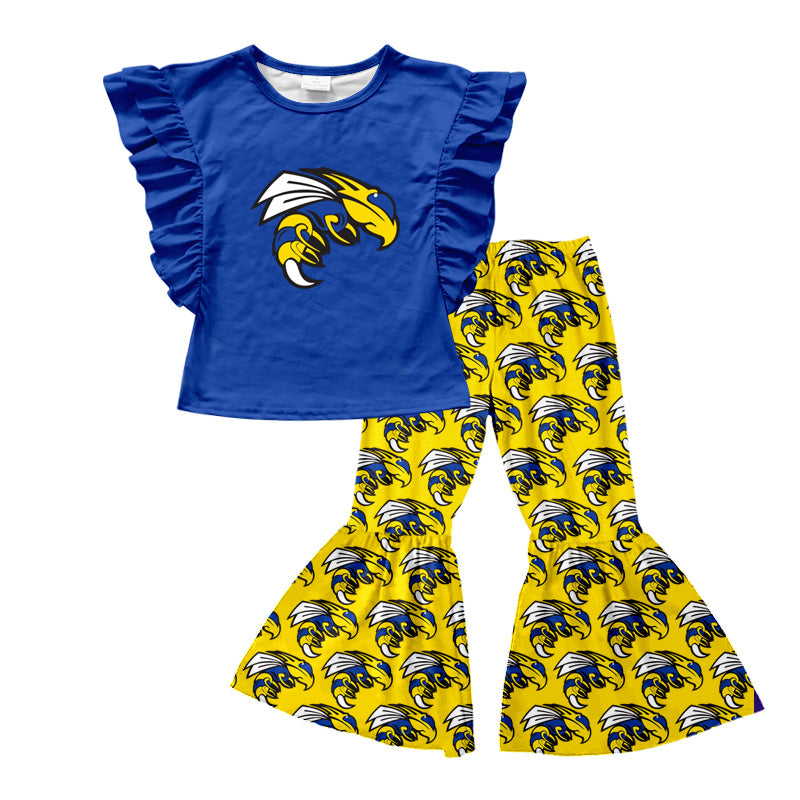 (Custom Design Preorder MOQ 5) Team's YELLOWJACKETS Print Bell Pants Girls Clothes Set