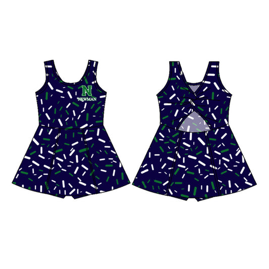 (Custom Design Preorder MOQ 5) Team's NEWMAN Sprinkles Print Backless Top Shorts Skirts Girls Summer Yoga Dress